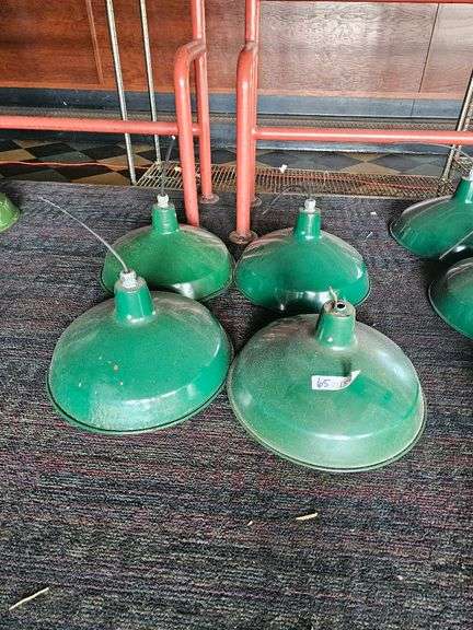 Green Industrial Pendant Light Fixtures, Metal, Ceiling Mount