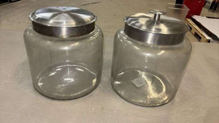 Glass Storage Jars with Metal Lids, 9" High x 6.5" Opening
