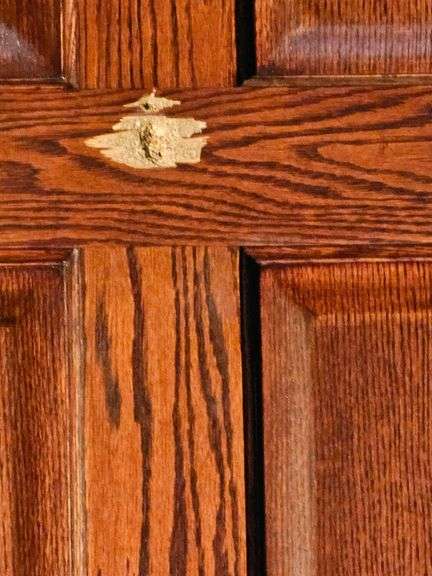 Interior Six-Panel Oak Door, Dark Finish, 36 1/4 x 80 In, Left Swing