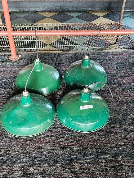 Vintage Industrial Green Enamel Barn Lights, 15 Â½" Diameter