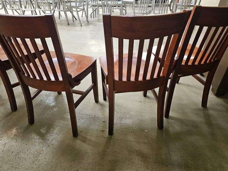 Set of 4 Wooden Dining Chairs, Slat Back, brown color