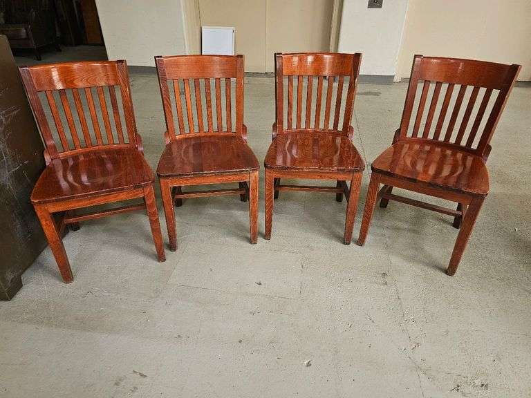Set of 4 Wooden Dining Chairs, Slat Back, Brown