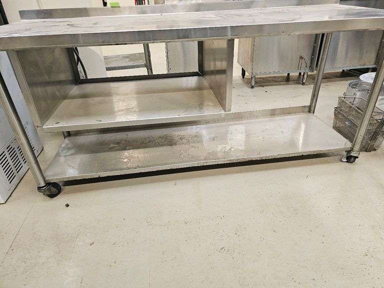 Stainless Steel Work Table, 70"x24"x32", 2 Shelves, Swivel Casters