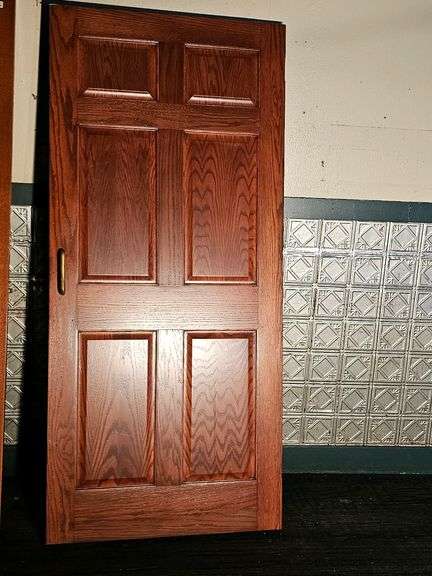 Wooden Door, 6-Panel, 36"x79", Right Swing, Brass Hardware