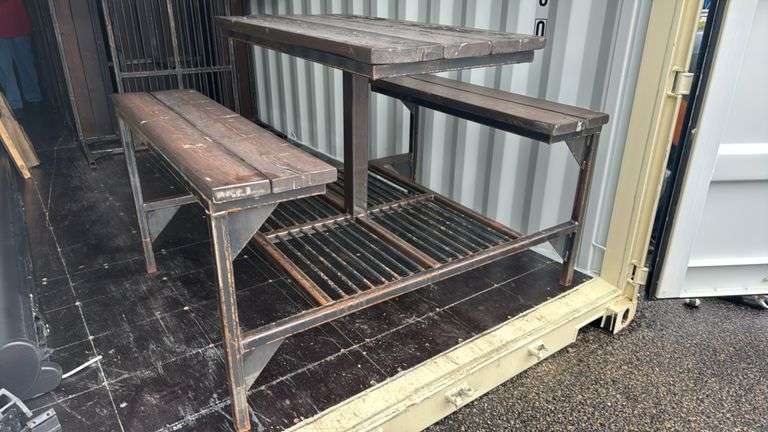 Metal and Wood Picnic Table with Benches