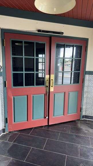 Traditional Double Doors, Red and Green, 35.5x76 in, Wood with Glass Panels