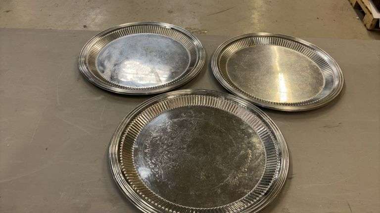 Silver Plated Serving Platter with Engraved Floral Design, 12 inches