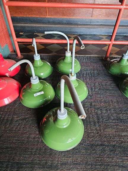 Vintage Green Gooseneck Barn Light Fixtures, Metal, 14" Diameter