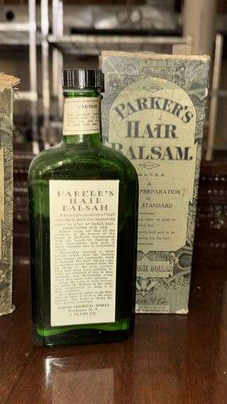2 Bottles - Vintage Parker's Hair Balsam, 9 oz Glass Bottles by Hiscox Chemical Works, USA