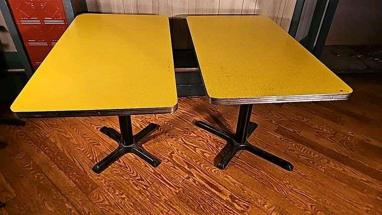 Vintage 1960s Yellow Dining Tables, Retro Abstract Pattern, Laminate Top