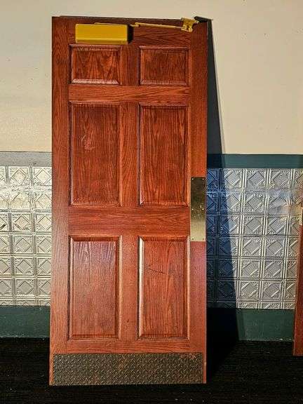 Oak Wooden Door, Right Swing, 31.5"x83.5", Brass Hardware