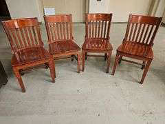 Set of 4 Wooden Dining Chairs, Slat Back, brown color
