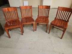 Set of 4 Wooden Dining Chairs, Slat Back, brown color