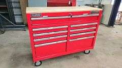Yukon 46" 9-Drawer Mobile Workbench, Steel Body, Wood Top, Serial 37825-2421