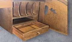 Classic Oak Rolltop Desk, 55x27x41 inches, 8 Drawers total