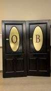 Black Double Doors with Frosted Glass Lettering "O" and "B", 3x7 ft