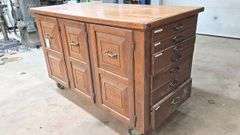 Wooden Workbench, 66"x31.5"x41", Multiple Drawers and Cabinet Storage, 6" Casters