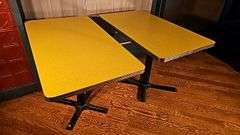 Vintage 1960s Yellow Dining Tables, Retro Abstract Pattern, Laminate Top