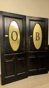 Black Double Doors with Frosted Glass Lettering "O" and "B", 3x7 ft