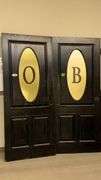 Black Double Doors with Frosted Glass Lettering "O" and "B", 3x7 ft