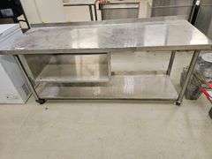 Stainless Steel Work Table, 70"x24"x32", 2 Shelves, Swivel Casters
