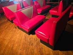 Red Vinyl Restaurant Booth Seating, Two Double, One Single, Red/Gray