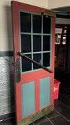 Traditional Double Doors, Red and Green, 35.5x76 in, Wood with Glass Panels