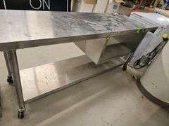 Stainless Steel Work Table, 70"x24"x32", 2 Shelves, Swivel Casters