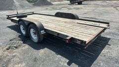 18' DCT Flatbed Utility Trailer, 2 Axles, Wooden Deck, Spare Tire