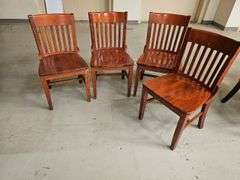Set of 4 Wooden Dining Chairs, Slat Back, brown color