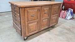 Wooden Workbench, 66"x31.5"x41", Multiple Drawers and Cabinet Storage, 6" Casters