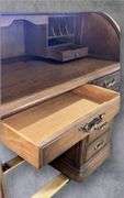 Classic Oak Rolltop Desk, 55x27x41 inches, 8 Drawers total