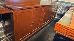 Large Wooden Back Bar Cabinet with Glass Display and Storage