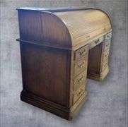 Classic Oak Rolltop Desk, 55x27x41 inches, 8 Drawers total