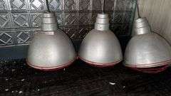 Industrial Lamp, Silver with Red Grid, 120V, 17-inch Diameter