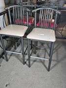 Set of 4 Contemporary Bar Stools, Metal Frame, Beige & Red Seats, 29" Seat Height