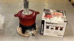 Swissmar Sierra Cast Iron Fondue Set, Red, 1.6 qt Capacity