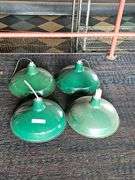 Vintage Green Metal Industrial Pendant Light Fixtures, 15.5" Diameter, Set of 4
