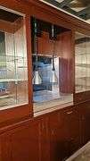 Large Wooden Back Bar Cabinet with Glass Display and Storage
