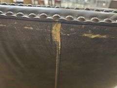 Brown Leather Loveseat, Nailhead Trim, Wingback Design