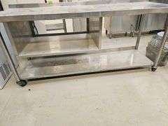 Stainless Steel Work Table, 70"x24"x32", 2 Shelves, Swivel Casters
