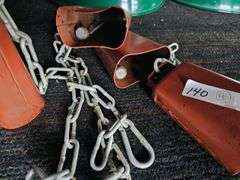 Orange Livestock Tip Bells with Chains, Set of 4