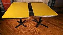 Vintage 1960s Yellow Dining Tables, Retro Abstract Pattern, Laminate Top