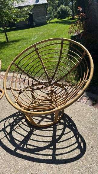 Vintage Circular Rattan Chair, Natural Finish, Open Weave Design