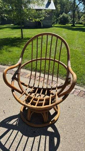 Vintage Rattan Swivel Chair with Spindle Backrest