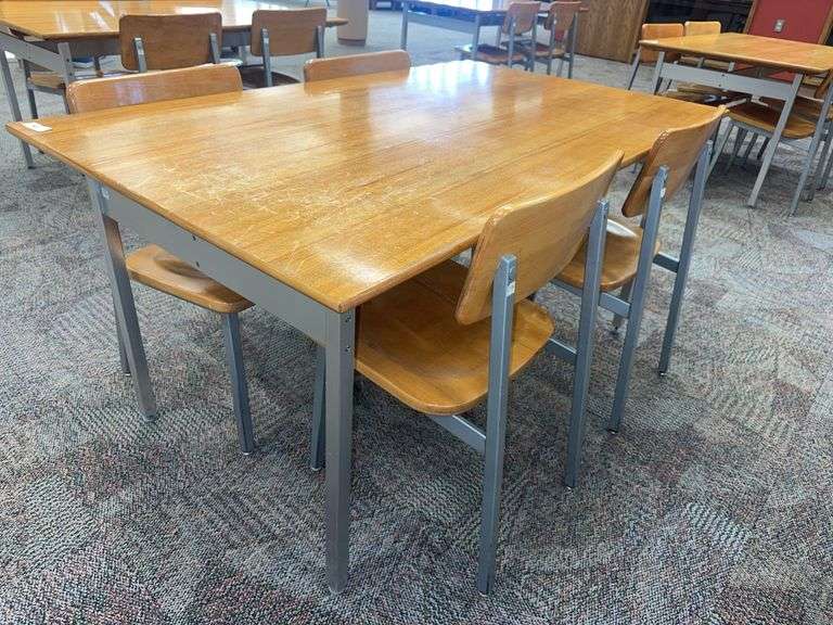 Rectangular Library Table Rectangular Library Table with Four Wooden Chairs, 60