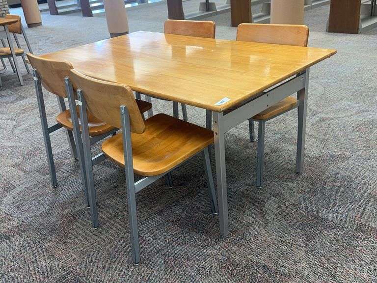 Rectangular Library Table Rectangular Library Table with Four Wooden Chairs, 60