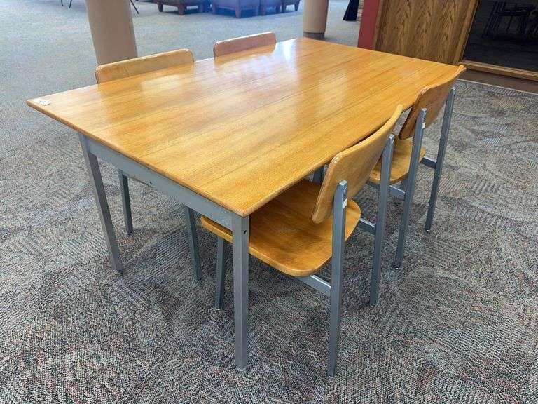 Rectangular Library Table Rectangular Library Table with Four Wooden Chairs, 60