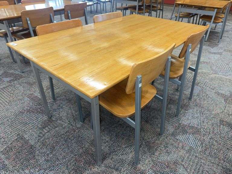 Rectangular Library Table Rectangular Library Table with Four Wooden Chairs, 60