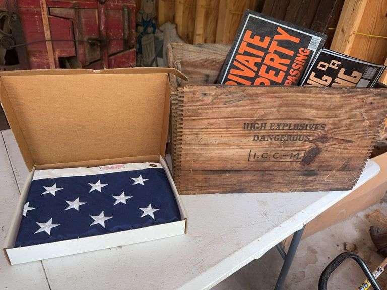 Pyrotol Explosives Crate, American Flag, and Signs Lot - McLaughlin ...